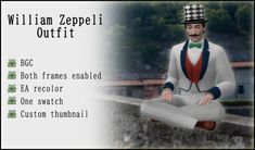 an animated image of a man in a tuxedo sitting on a ledge with the words william zeppeli outfit