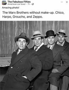 an old photo of four men in suits and hats