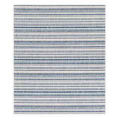 a blue and white striped rug on a white background with horizontal lines in the middle