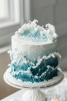 Seaside Wedding Cake, Beach Theme Cupcakes, Nautical Wedding Cakes, Ocean Wedding Theme, Rustic Beach Wedding, Single Tier Cake, Simple Beach Wedding, Boho Wedding Cake, Sea Cakes