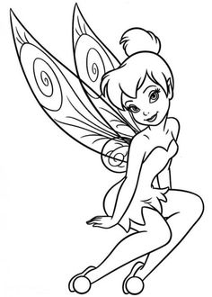 the tinkerbell fairy is sitting on her knees and holding an object in her hand