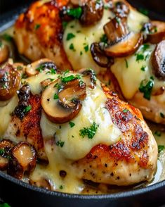 Cheesy Garlic Butter Mushroom Stuffed Chicken Recipe - optimal recipes Chicken Dinner Meals, Chicken Dinner Ideas Healthy, Best Chicken Dinner, Garlic Butter Mushrooms, Cheese Stuffed Chicken, Garlic Parmesan Chicken