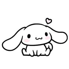 a drawing of a rabbit with a heart on its nose and ears, sitting in front of