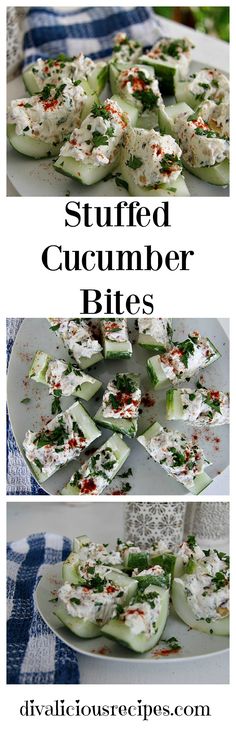 sliced cucumber bites on a white plate