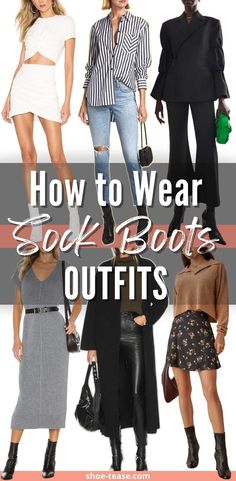 Sock Boot Outfit Winter, Black Sock Boots Outfit Jeans, What To Wear With Sock Boots, Sock Boot Heels Outfit, Boots With Socks Outfit Winter Fashion, Mid Heel Boots Outfit, Mid Calf Black Boots Outfit, How To Wear Boot Socks, Knee High Sock Boots Outfit