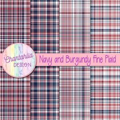 the royal blue and black plaid fabric is shown with pink ribbon that says, grandma design