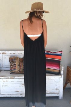 Amalie Maxi - Black - Bette Backless Maxi Dress For Beach Season Brunch, Casual Backless Maxi Dress With Adjustable Straps, Vacation Maxi Dress With Spaghetti Tie Back, Vacation Maxi Dress With Tie Back And Spaghetti Straps, Spaghetti Strap Maxi Dress For Beach Party, Black Maxi Dress With Adjustable Straps For Party, Beach Season Spaghetti Strap Maxi Dress, Black Spaghetti Strap Maxi Dress For Beach Season, Black Flowy Chic Beach Dress