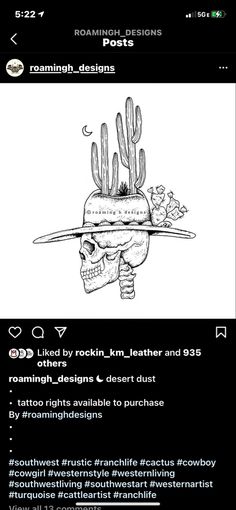 an image of a skull with cactuses on it's head and the caption below