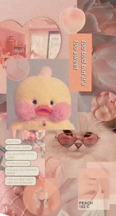 a collage of photos with pink and white items on them, including a yellow duck