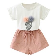 Toddler Kids Baby Girls Outfits Clothes Print Flower T-Shirt+Bowknot Shorts Set Toddler Kids Baby Girls Outfits Clothes Print Flower T-Shirt+Bowknot Shorts Set Size: 2-3 Years.  Color: White.  Gender: female.  Age Group: infant. Baby Girls Outfits, Crop Tops For Kids, Clothes Print, Toddler Girl Summer, Toddler Girl Style, Print Flower, Girls Outfits