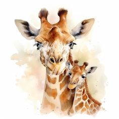 two giraffes standing next to each other in front of a white background