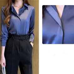 Female Shirts, Satin Shirts, Straight Clothes, Long Sleeve Fashion, Office Fashion Women