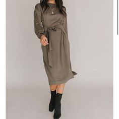 Nwt Qnoor Sweater Tie Dress - Women’s L Olive Green Brand New, Just Bought Online On Final Sale And Should Have Sized Down Since I Am No Longer Preggo Suuuuper Comfy And Has Pockets Fall Daywear Dresses In Solid Color, Modest Solid Color Belted Dress, Modest Belted Dresses, Fall Belted Midi Dress For Casual Wear, Belted Dress For Daywear In Fall, Fall Midi Dress Belted For Casual Wear, Fall Midi Dress Belted For Dress Down Occasions, Modest Fall Midi Dress For Casual Occasions, Fall Daywear Belted Dress