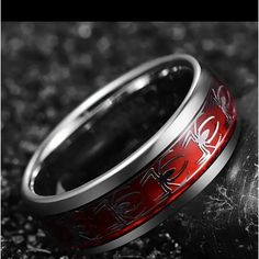 Punk Style Ring Made Of Stainless Steel Trendy Spider Design Brand New Size 9 Size 10 Size 11 C 14 Red Opal, Red Ring, Red Rings, Silver Bar, Estilo Hip Hop, Estilo Punk, Tungsten Ring, Stainless Steel Rings, Steel Ring