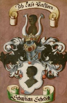 an image of a coat of arms with a man in the center and other symbols around it