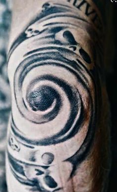 a man's arm with an eye tattoo on it