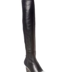 Stuart Weitzman Blaire - Over The Knee Boots For Everyday, Everywhere! Skinny Calves? Finally Your Boot Is Here!! Size 7.5 B With Narrow Calves And Ankles, Euc Comfortable Wedge Heel Which Is 2.65 Inches Tall Front Half The The Boot Is Smooth Buttery Soft Nappa Leather The Back Half Of The Boot Is Stretch Suede Fabric And It Is On The Tighter Side So Its Good For Those Women Who Have Skinny Legs!! Note The Ankle Is Also Quite Skinny. Please Measure Your Legs And Make Sure These Would Fit. The Boot Does Not Have A Zipper. They Slide On/Off Better With Thin Nylon Tights On. Worn Once, And They Were Too Big In The Foot For Me (I Am A Size 7 But Heard These Ran Small, But The Foot Part Fitted Knee-high Boots With Side Zipper, Formal Black Knee-high Boots Medium Width, Fitted Black Knee-high Boots With Zipper, Black Medium Width Knee-high Boots, Nylon Tights, Heel Stretch, Comfortable Wedges, Medium Width Knee-high Boots With Zipper Closure, Otk Boots