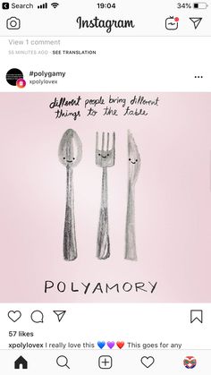 the instagram page for polyamory shows two forks, spoons and a knife