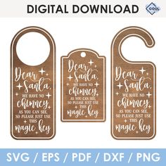 three wooden door hangers with the words dear santa and happy new year