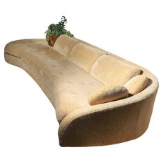 a large couch with a plant growing on it's back end in front of a white background