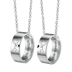 PRICES MAY VARY. FOREVER AND ALWAYS -- Matching ring pendant necklace, engraved with her forever, his always, symbolizes the bond and testimony of the relationship between lovers, good friends, siblings. SIZE -- The forever and always necklace chain length 19.2inches(49cm), ring pendant:0.78inches(2cm), ring Width 0.31 inches ( 0.8cm). STAINLESS STEEL --- forever and always matching relationship necklace made of silver stainless steel, durable, non tarnish, sturdy and durable. Lead-free, nickel- Necklaces For Couples, Funny Necklace, Couples Necklace, Matching Couple Rings, Forever Necklace, Promise Jewelry, Forever And Always, Valentine Day Gift