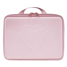 a pink suitcase with a heart on it