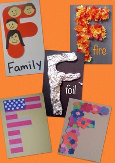 four different types of paper crafts on an orange background with the letters f and f