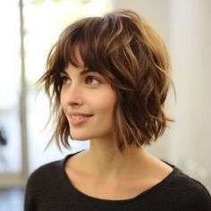 40 Best Shaggy Bob with Bangs Haircut Ideas Shaggy Bob With Bangs Round Faces, Short Shag Bob Haircuts, Layered Shaggy Bob With Bangs, Short To Medium Haircuts With Bangs, Med Hair With Bangs, Wavy Shaggy Bob, Shag For Wavy Hair, Medium Hair With Bangs Round Face, Messy Short Hair With Bangs