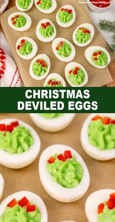 These Christmas Deviled Eggs look like miniature wreaths and are the perfect easy and festive appetizer for a holiday party. Whip up this delicious side dish to serve at your holiday party. It will be a favorite on your Christmas menu! Christmas Deviled Eggs, Kfc Gravy Recipe, Mini Christmas Wreaths, Chia Seed Water, Festive Appetizers, Easy To Make Appetizers, Bark Recipe, Green Food Coloring, Holiday Appetizers