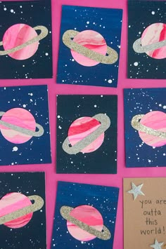 handmade outer space cards for kids to make with paper and glitter on the outside