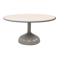 an oval table with a white top and grey base, viewed from the front view