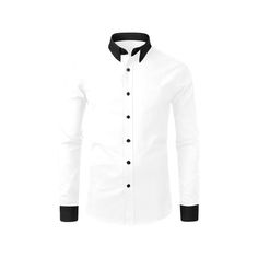 White dress shirt with black collar for men, long sleeves Cotton Shirt With Contrast Collar And Long Sleeves, Cotton Shirt With Contrast Collar Long Sleeve, Casual Black Long Sleeve Dress Shirt, Formal Fitted Tops With Contrast Collar, Black Long Sleeve Dress Shirt For Office, Fitted Shirt With Contrast Collar For Work, Formal Fitted Top With Contrast Collar, White Long Sleeve Shirt With Placket, Black Long Sleeve Shirt For Office