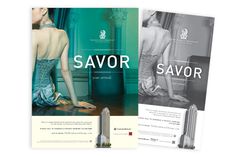 two brochures with the words savor and an image of a woman in high heels