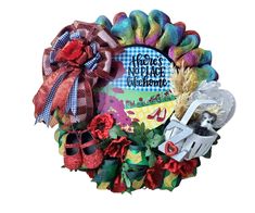 a wreath that has various items in it