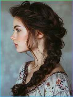 The Bohemian side braid is the epitome of effortless beauty, perfect for outdoor festivals, beach days, or casual gatherings. This hairstyle features a loose, slightly messy braid that cascades over one shoulder, embodying the free-spirited vibe of boho chic. It suits oval and heart-shaped faces particularly well and complements light, natural makeup for a relaxed look. Easy Messy Braids For Long Hair, Elegant Side Braid, Over Shoulder Braid, Messy Boho Hairstyles, Side Braid With Veil, Bohemian Hairstyles Long, Long Hair With Braids Boho, Braid Over Shoulder, Big Messy Braid