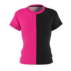 Women's Split, Half and Half classic and comfortable creative t-shirt is appealing form every angle. 100% Polyester, Light fabric, Regular fit, Tagless, Runs true to size. Care Instructions: Do not dry clean; Do not iron; Tumble dry: low heat; Do not bleach; Machine wash: cold (max 30C or 90F). Contrast Graphic Print Short Sleeve Top, Contrast Color Graphic Print Short Sleeve Top, Color Block Crew Neck T-shirt, Contrast Color Block Crew Neck T-shirt, Fitted Color Block T-shirt With Short Sleeves, Pink Color Block Short Sleeve T-shirt, Pink Color Block Cotton T-shirt, Creative T Shirt, Half And Half