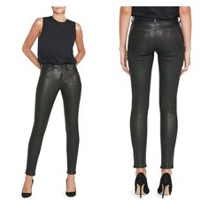 Classic All Leather Skinnies With A Comfortable Mid-Rise Fit. Five Pocket Styling Zip Fly Coated Finish Cotton/Polyester/Elastane Machine Wash Imported Brand New Size 30 Retail $950 100% Lamb Leather My Inv#F1782 See Pictures For Approximate Measurements And Details. Moto Jeans Women, Peach Jeans, Gold Pants, Black Jeans Women, Leather Pants Women, Hudson Jeans, Jeans Black, Black Skinnies, Leather Pants