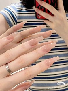 Glossy Clear Nails, Korean French Tip Nails, Nude Colors Nails, Beachy Nails, Milky Nails, Asian Nails, Nude Nail Designs, Blush Nails, Pretty Gel Nails