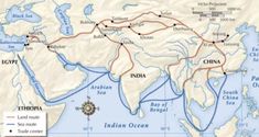 a map of asia showing the route of india and china