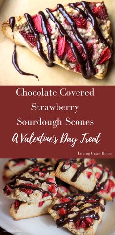 chocolate covered strawberry sourdough scones with valentine's day treat on the side