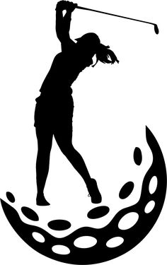 a silhouette of a woman playing golf