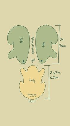 an image of the size and shape of a stuffed animal toy with measurements for each piece