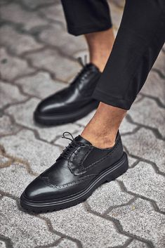 Oliver Special Designed Eva Sole Laced Black Shoes Black Brogues, 2024 Color, Code Black, Black Wings, Loafer Sneakers, Eva Sole, Shoes With Jeans, Derby Shoes, Black Laces