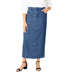 This is the denim you grew up with! This non-stretch, 100% cotton molds to your body for a fit that’s uniquely yours. With wearing and washing, this timeless denim skirt will soften and conform beautifully to your shape. Long Denim Skirt Outfits, Casual Denim Skirt, Long Jean Skirt, Stretch Denim Skirt, Jean Skirts, Skirt Pockets, Stylish Work Outfits, Long Jeans, Denim Maxi Skirt