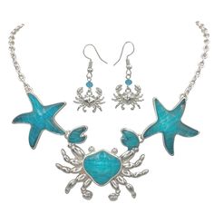 18 Inches & 3 Inch Extender Alloy Metal, Resin Matching Dangle Earrings Included Multiple Available- Each Can Differ Slightly. Sea Life Beach Nautical Coastal Dolphin Tropical Fish Crab Mermaid Starfish Sand Dollar Anchor Ship Wheel Sea Turtle Lighthouse Whale Tail Beachy Dangle Ocean-inspired Starfish Dangle Jewelry, Ocean-inspired Jewelry With Starfish Charm And Shell Shape, Luxury Ocean-inspired Jewelry With Starfish Charm, Shell-shaped Ocean-inspired Jewelry With Starfish Charm, Ocean-inspired Starfish Charm Dangle Earrings, Blue Crab, Starfish Necklace, Women's Jewelry Sets, Cheap Jewelry