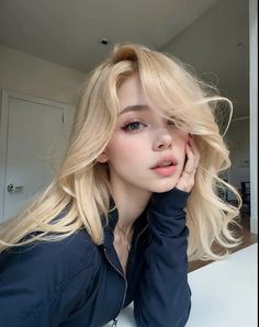 Kpop Blonde Hair Female, Long Female Hairstyles, Pretty Blonde Model, Blonde Hair Fair Skin Blue Eyes, Face Claim Brown Hair, Front Bleached Hair, Cute Face Claims, Blonde On Asian, Beautiful Women's Faces