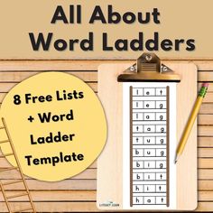 an all about word ladders worksheet with a clipboard and pencil on it