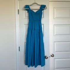 Beautiful Blue Abercrombie Dress! Never Worn And New With Tag. Ruched Sweetheart Neckline Chic Blue Cotton Midi Dress, Blue Cotton Maxi Dress For Daywear, Blue Fitted Cotton Maxi Dress, Fitted Blue Cotton Maxi Dress, Casual Blue Cotton Maxi Dress, Blue Cotton Dress For Brunch, Abercrombie Dress, Abercrombie And Fitch Dresses, Abercrombie And Fitch