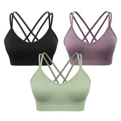 PRICES MAY VARY. 【CUTE CRISSCROSS DESIGN】This top bra with double strap on each side offers a extra back support and keep your perfect shape, comfortable and dry cool in the back. Cute cross-back design fashionable and stylish. 【MEDIUM SUPPORT SPORTS BRA】This multi-back cross design provides you with extra back support during fitness and provides freedom for your chest，medium/low support allows you to enjoy comfort while exercising. 【SUPER COMFY FABRIC】The open back sports bra top is made of 92% Solid Strappy Sports Bra, Solid Color Strappy Sports Bra, Seamless Strappy Sports Bra, Strappy Sports Bra With Medium Support For Yoga, Athletic Bra, Cute Sports Bra, Women Bras, Lounge Bra, Medium Support Sports Bra