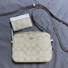 This Beautiful Coach Purse Is In 100% Mint Condition. I Bought Directly From The Store But Have Never Used It. It Still Has The Original Packaging And The Wallet Even Has The Tags On It (As Pictured). If You Look Through The Pictures You Can Also See That There Is Absolutely No Scuffing, Marks, Wear, Or Fraying. I’d Love For This Set To Find A New Home :) Coach Crossbody Wallet With Detachable Strap, Coach Beige Clutch Bag, Coach Cream Clutch Bag, Coach Wallet With Detachable Strap, Coach Beige Bag With Interior Card Slots, Coach Bag With Interior Card Slots For Everyday Use, Coach Shoulder Bag With Interior Card Slots For Everyday, Everyday Coach Shoulder Bag With Interior Card Slots, Beige Crossbody Shoulder Bag With Interior Card Slots